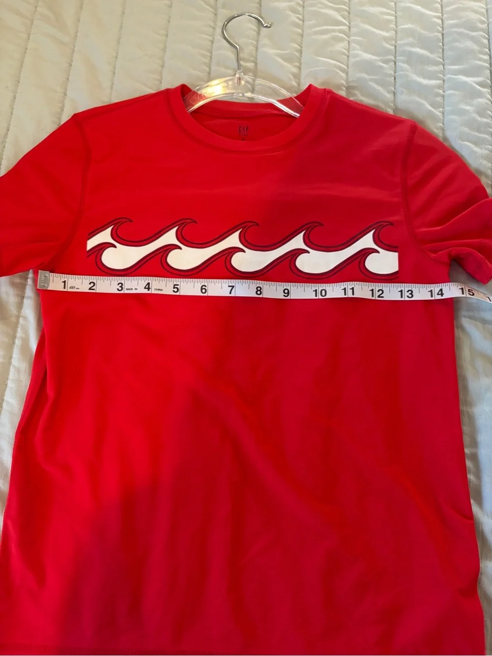GAP Boys Red Swim Shirt White Wave Graphic (M)